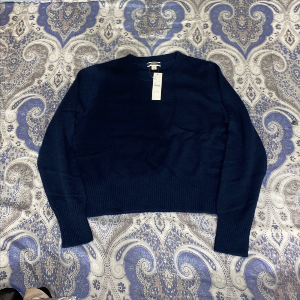Cropped cashmere crewneck sweater